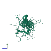 PDB entry 2a2p coloured by chain, ensemble of 20 models, side view.