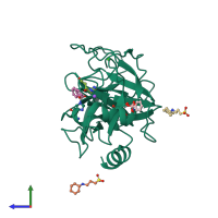 PDB entry 2a32 coloured by chain, side view.