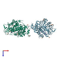 PDB entry 2a3b coloured by chain, top view.