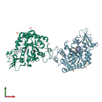 PDB entry 2a3c coloured by chain, front view.