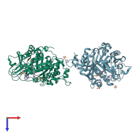 PDB entry 2a3c coloured by chain, top view.