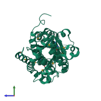 PDB entry 2a3n coloured by chain, side view.