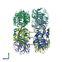 PDB entry 2a3x coloured by chain, side view.