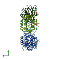 PDB entry 2a3y coloured by chain, side view.