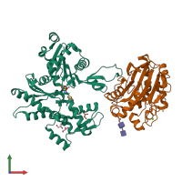 PDB entry 2a42 coloured by chain, front view.