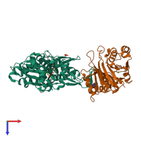 PDB entry 2a42 coloured by chain, top view.