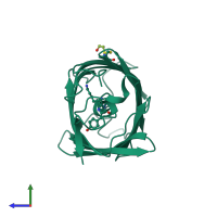 PDB entry 2a46 coloured by chain, side view.