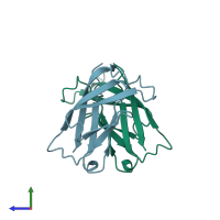 PDB entry 2a4c coloured by chain, side view.