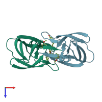 PDB entry 2a4f coloured by chain, top view.