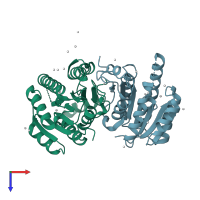 PDB entry 2a4k coloured by chain, top view.
