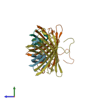 PDB entry 2a52 coloured by chain, side view.