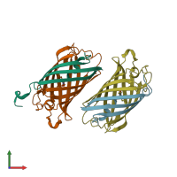 PDB entry 2a56 coloured by chain, front view.