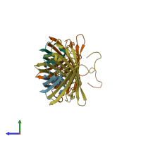 PDB entry 2a56 coloured by chain, side view.