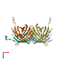 PDB entry 2a56 coloured by chain, top view.