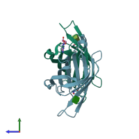 PDB entry 2a5b coloured by chain, side view.