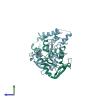 PDB entry 2a6t coloured by chain, side view.