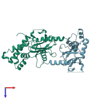 PDB entry 2a6t coloured by chain, top view.