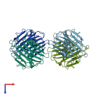PDB entry 2a71 coloured by chain, top view.