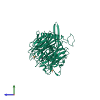 PDB entry 2a75 coloured by chain, side view.