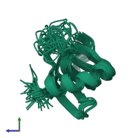 PDB entry 2a7y coloured by chain, ensemble of 25 models, side view.