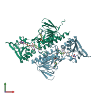 PDB entry 2a87 coloured by chain, front view.