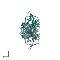 PDB entry 2a87 coloured by chain, side view.