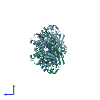 PDB entry 2a89 coloured by chain, side view.