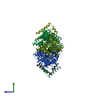 PDB entry 2a8d coloured by chain, side view.