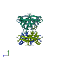 PDB entry 2a8k coloured by chain, side view.