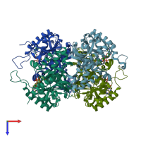 PDB entry 2a92 coloured by chain, top view.