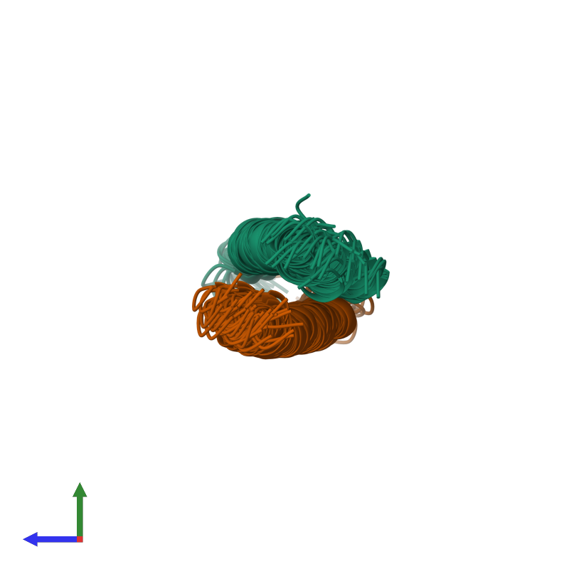 <div class='caption-body'><ul class ='image_legend_ul'>The deposited structure of PDB entry 2a93 coloured by chain and viewed from the side. The entry contains: <li class ='image_legend_li'>1 copy of C-MYC-MAX HETERODIMERIC LEUCINE ZIPPER</li> <li class ='image_legend_li'>1 copy of C-MYC-MAX HETERODIMERIC LEUCINE ZIPPER</li><li class ='image_legend_li'>[]</li></ul></li></ul></li></div>