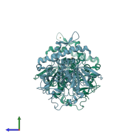 PDB entry 2a97 coloured by chain, side view.