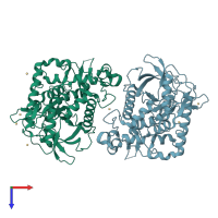 PDB entry 2a97 coloured by chain, top view.
