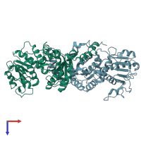 PDB entry 2a9f coloured by chain, top view.