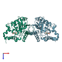 PDB entry 2a9j coloured by chain, top view.