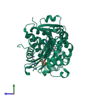 PDB entry 2a9z coloured by chain, side view.