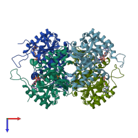 PDB entry 2aa3 coloured by chain, top view.