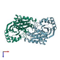 PDB entry 2aa4 coloured by chain, top view.