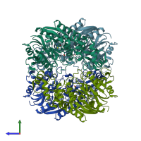 PDB entry 2aaf coloured by chain, side view.