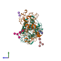 PDB entry 2aai coloured by chain, side view.