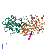 PDB entry 2aai coloured by chain, top view.