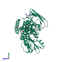 PDB entry 2aaq coloured by chain, side view.
