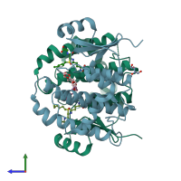 PDB entry 2aaw coloured by chain, side view.
