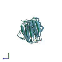 PDB entry 2ab1 coloured by chain, side view.