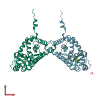 PDB entry 2ab2 coloured by chain, front view.