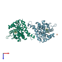 PDB entry 2ab2 coloured by chain, top view.