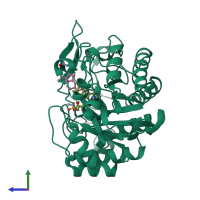 PDB entry 2aba coloured by chain, side view.