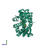Monomeric assembly 1 of PDB entry 2abi coloured by chemically distinct molecules, side view.