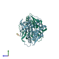 PDB entry 2abw coloured by chain, side view.