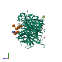 PDB entry 2ac1 coloured by chain, side view.